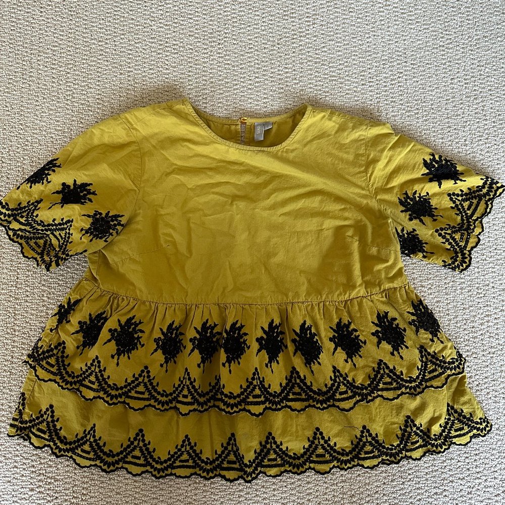 ASOS Yellow Embroidered Peplum Top